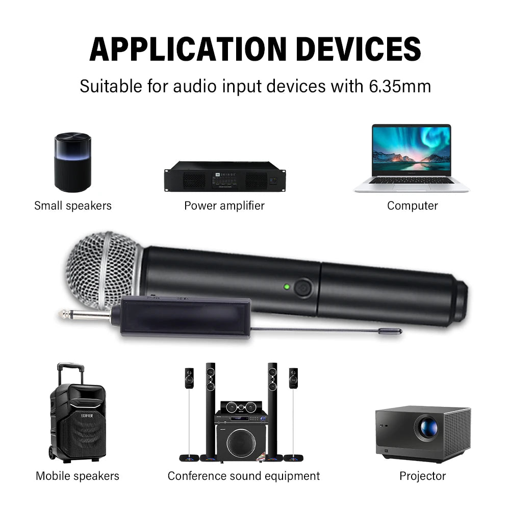 Professional 2 Channel UHF PG58 Wireless Microphone Dynamic Mic System with Rechargeable Receiver For Party Karaoke Show Meeting