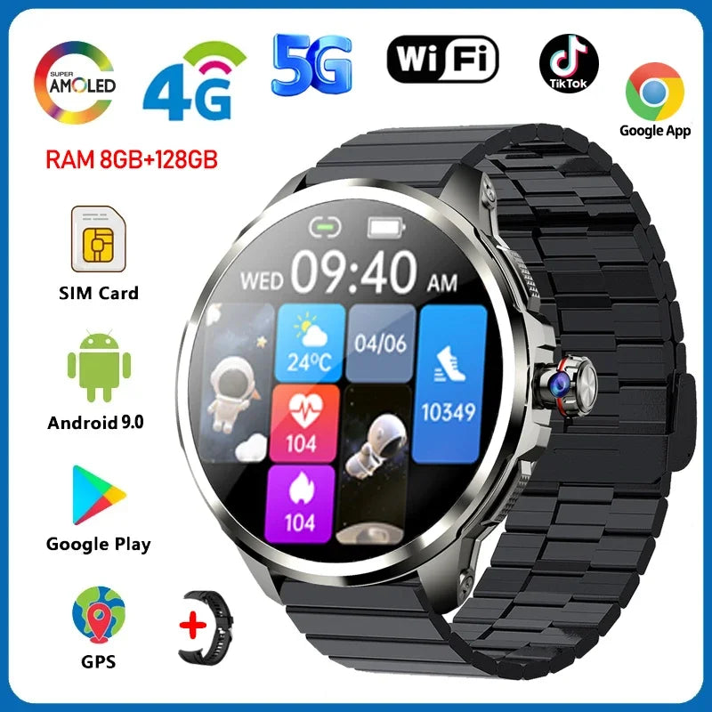 5G/4G Full Network Smart Watch 1.95 inch 720*720 Big Screen HD 8GB+128GB RAM Video Call Smartwatch Google Play WIFI GPS Sim Card