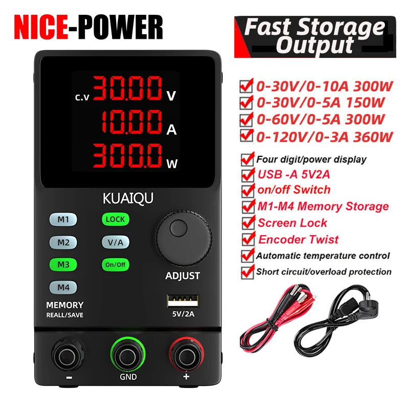 30V10A Programmable DC Power Supply Adjustable Bench Power Supply,M1-M4 Storage, Fast Output, Preset Voltage Current,60V 120V