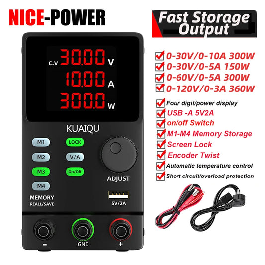 30V10A Programmable DC Power Supply Adjustable Bench Power Supply,M1-M4 Storage, Fast Output, Preset Voltage Current,60V 120V