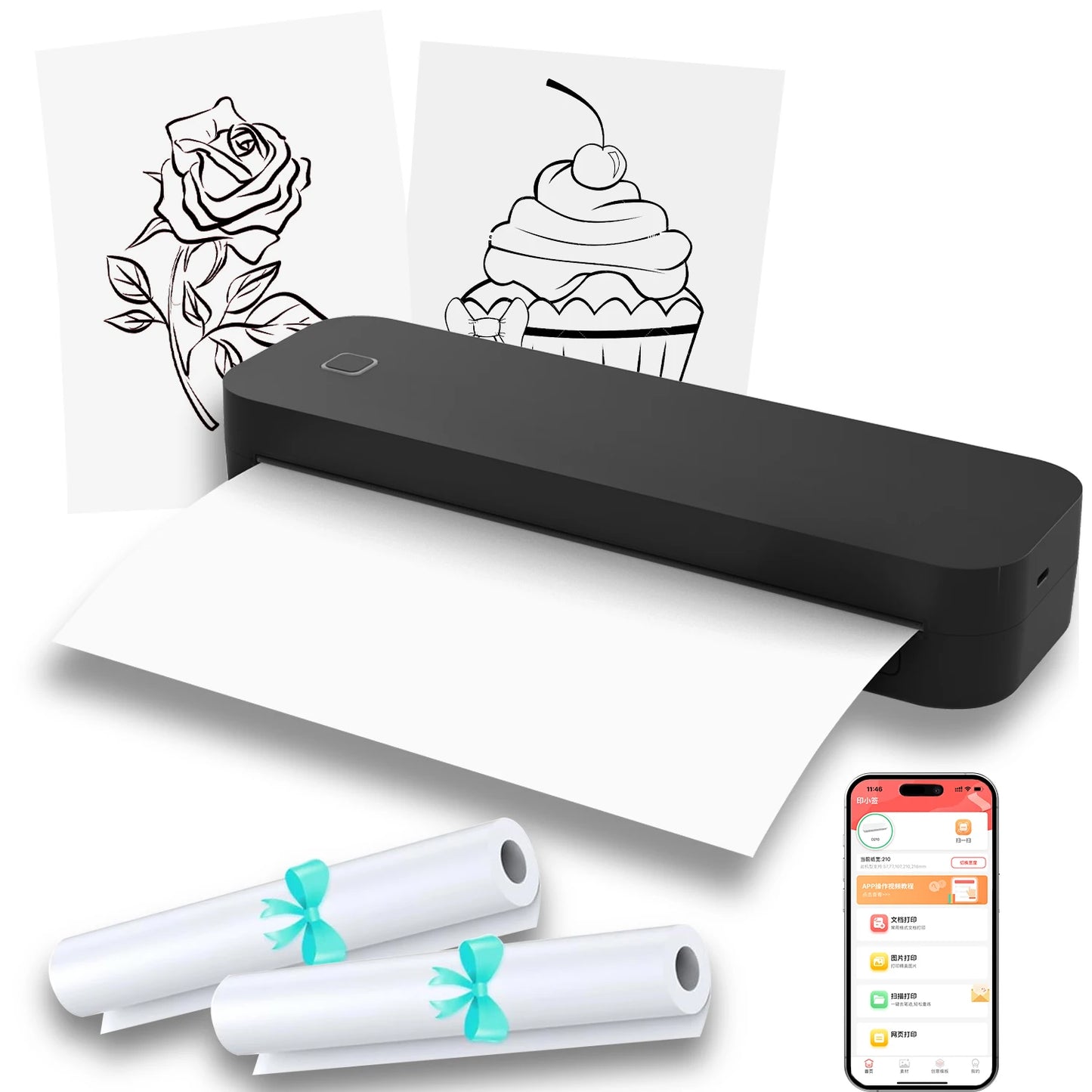 Inkless Portable A4 Thermal Printer Bluetooth PDF Excel Word Document Printing Machine Paper Roll For Office Work Home School