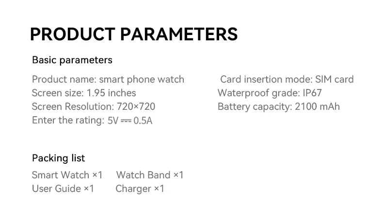 5G/4G Full Network Smart Watch 1.95 inch 720*720 Big Screen HD 8GB+128GB RAM Video Call Smartwatch Google Play WIFI GPS Sim Card