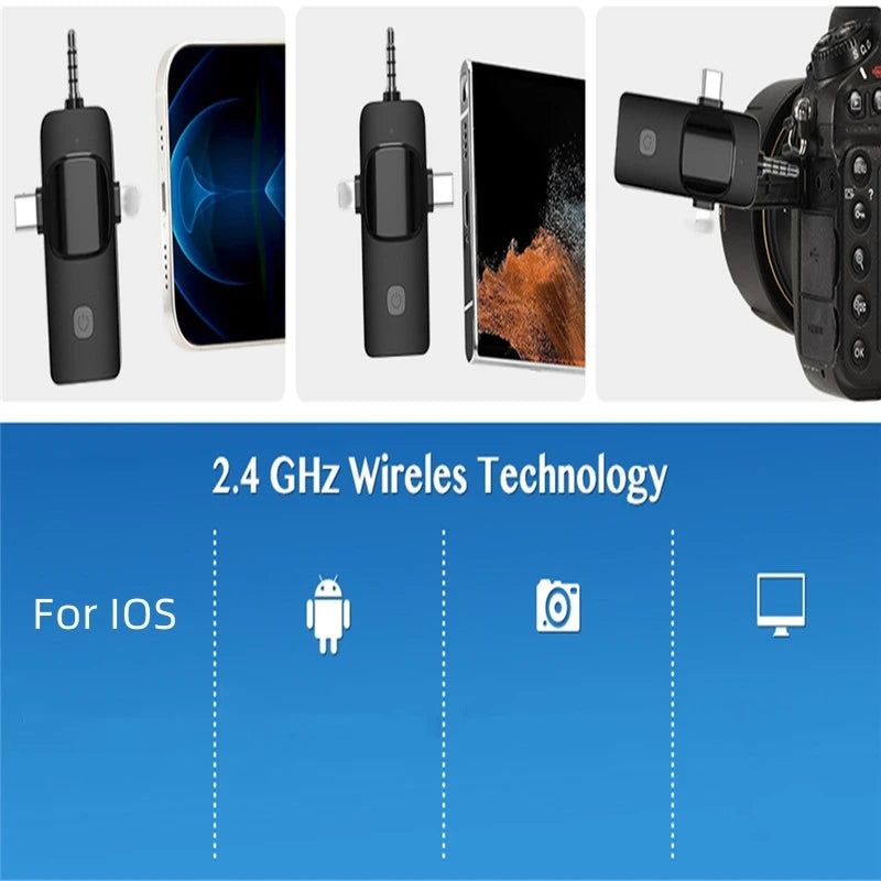 3 In 1 Wireless Lavalier Microphone for Android 3.5mm for radio Live Recording Noise Reduction Professional Mini Microph
