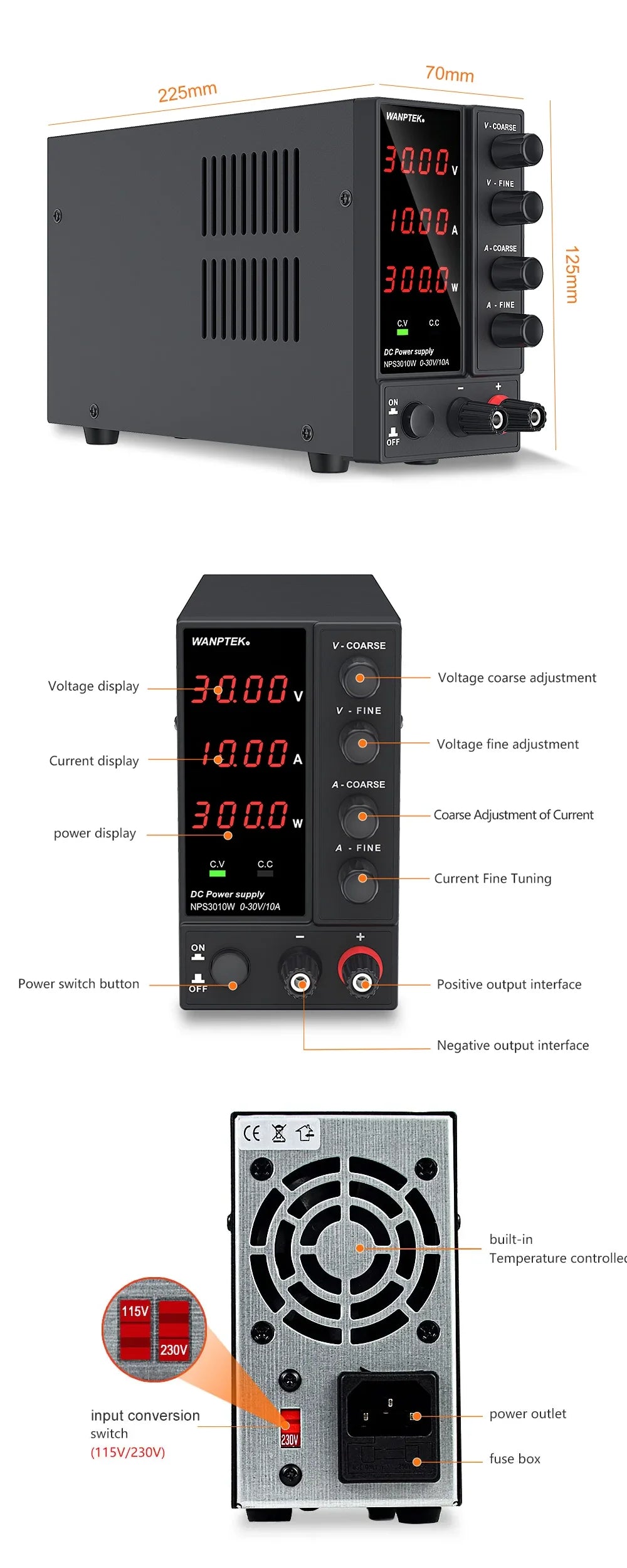 Wanptek DC Power Supply 30V 10A 5A Variable Bench Power Supply Adjustable Lab Power Supply 60V 5A 120V 3A  Voltage Regulator