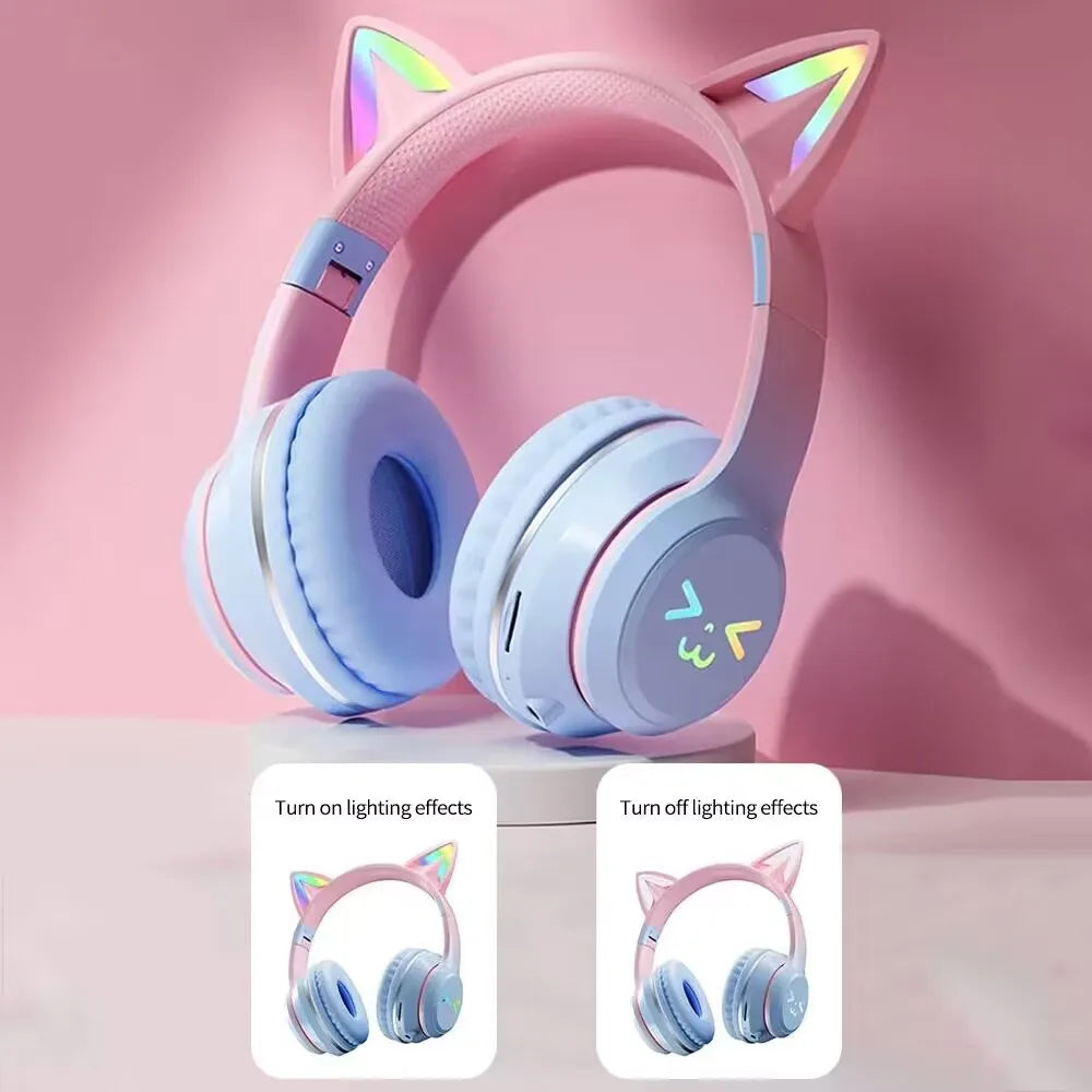 wireless Headphones RGB cute cat ear Bluetooth Earphones with microphone Stereo Music Game Earphone Girls Kids Gifts For XiaoMi