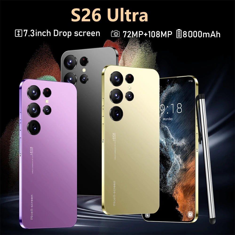 HOT 2025 new S26 Ultra original intelligent 4G 5G dual card dual standby Android 14 system global version 108MP 8000mAh battery