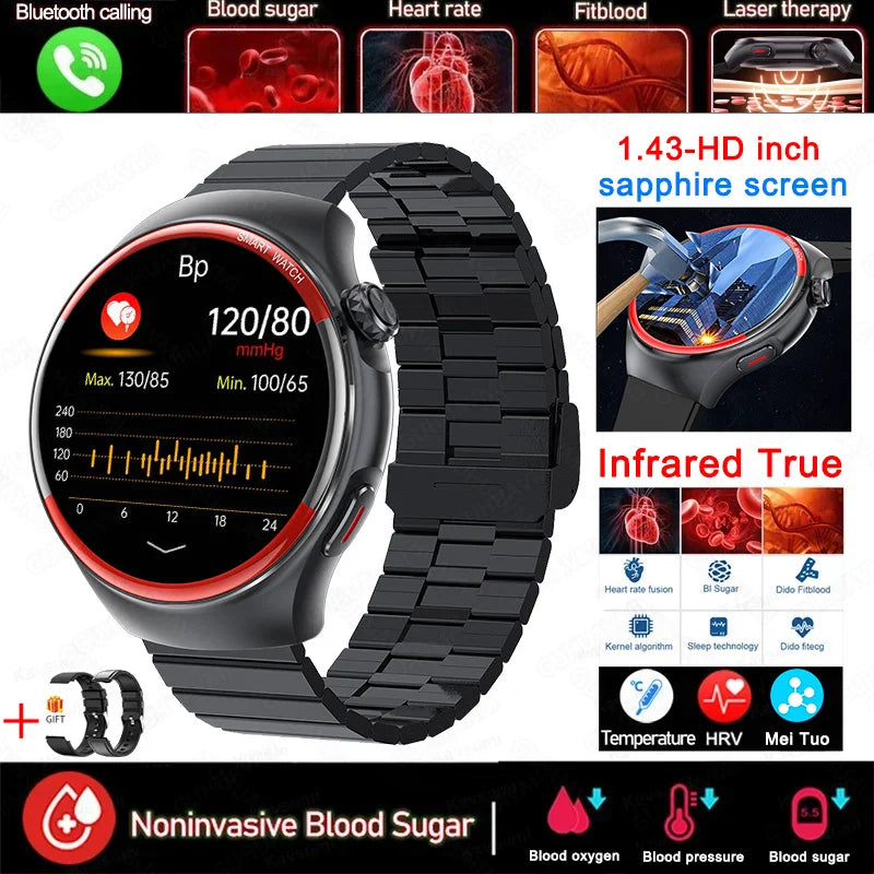 Medical Grade Non invasive Blood Glucose HRV Detection Smart Watch NFC HD Bluetooth call Smart watch Man Woman