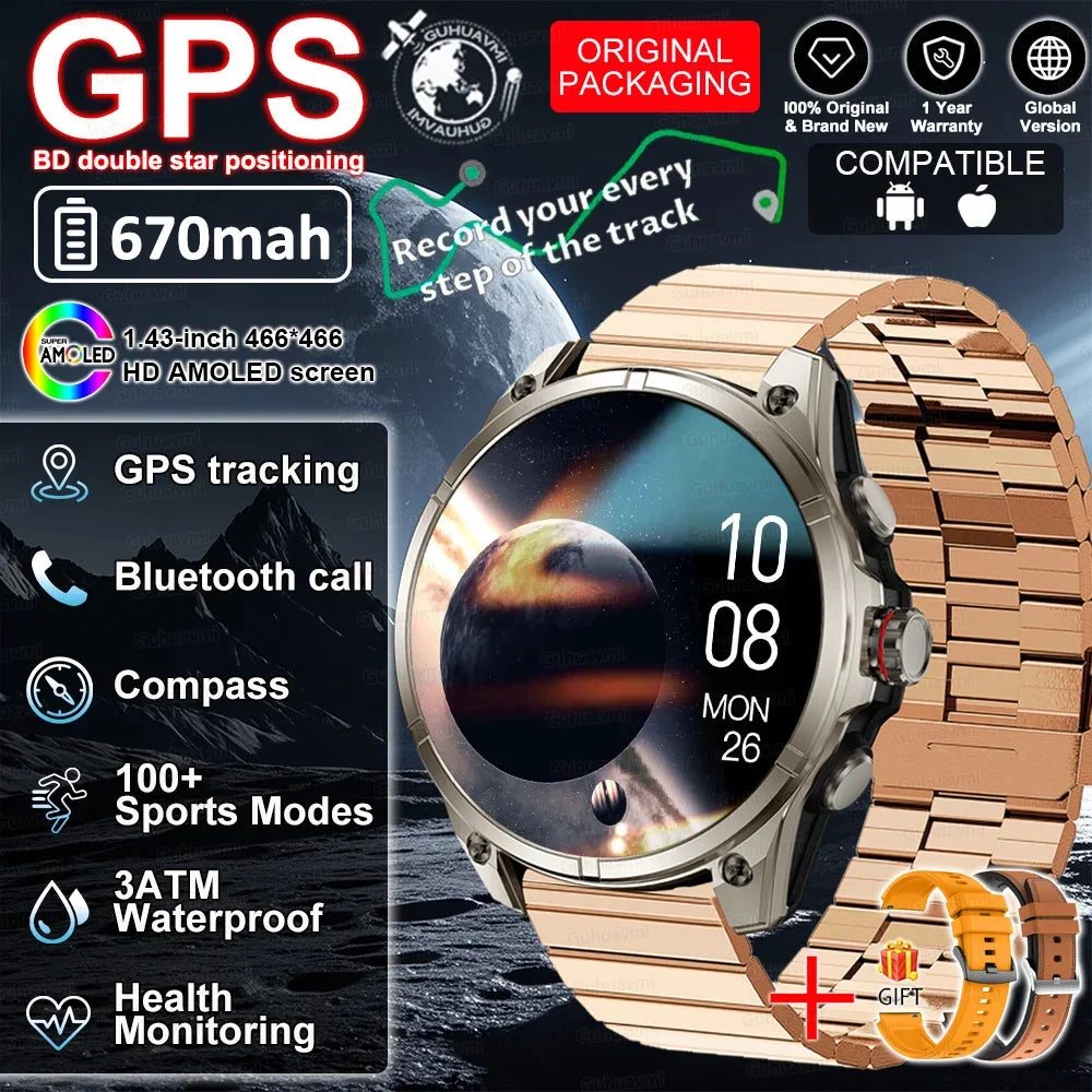 New GUHAUVMI GPS 670mAh Large Battery Durable Adult Smart Watch GPS Compass Altimeter Waterproof BT Call Sports Smartwatch Men