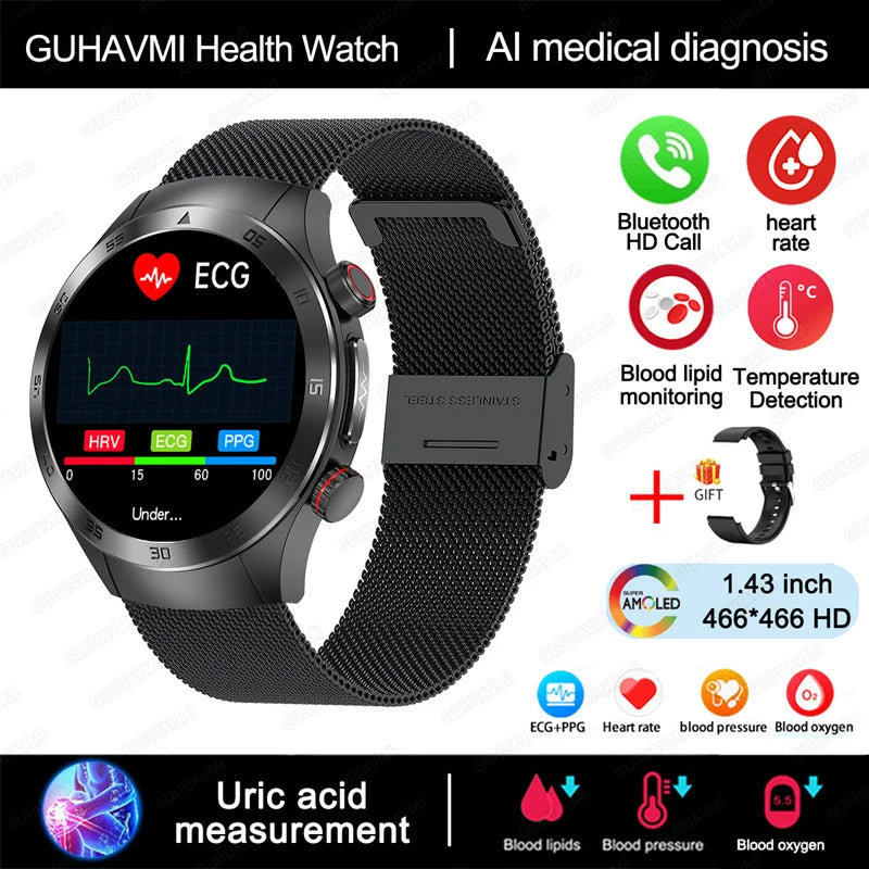 For Xiaomi Precise Laser Therapy Bracelet Uric Acid Blood Lipid ECG+PPG Health  Smart Watch Bluetooth Call Smartwatches 2025 New