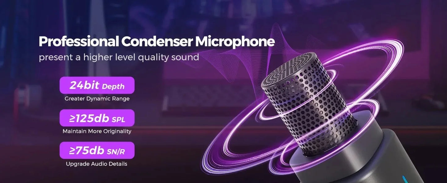 NearStream Condenser USB XLR Microphone Desktop Plug-and-Play Professional Mic pc for Gaming Streaming podcast studio Recording