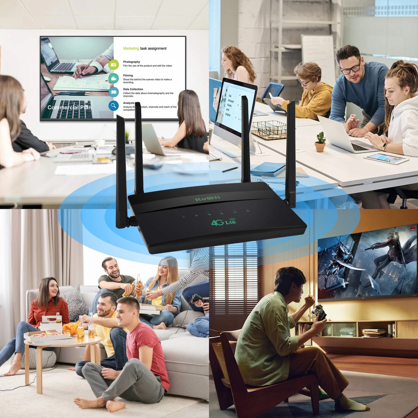 KuWFi 1200Mbps CAT6 Wifi Router Dual Band 2.4G&5G 4G Router Access Point CPE 4 Antenna Hotspot Network Adapter for IP Camera