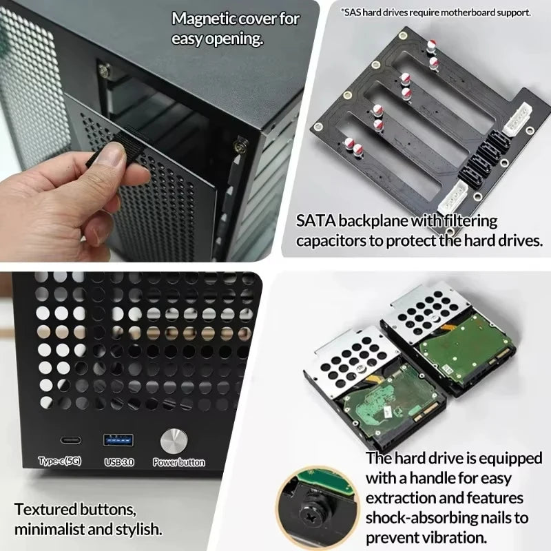 Sagittarius 8-bay NAS Chassis Case, Supports MATX Motherboards | ATX Power Supply | Four Full-height PCIE Slots | Volume 21.8L