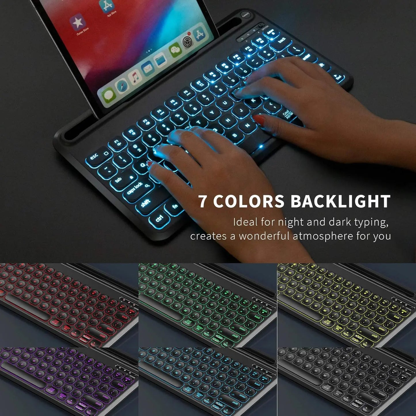 RGB Blacklit Bluetooth Wireless Keyboard and Mouse Combo for Mac OS iPad iPad Air iPad Pro Tablet Android Mobile Phone Laptop PC