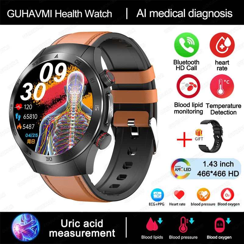 For Xiaomi Precise Laser Therapy Bracelet Uric Acid Blood Lipid ECG+PPG Health  Smart Watch Bluetooth Call Smartwatches 2025 New