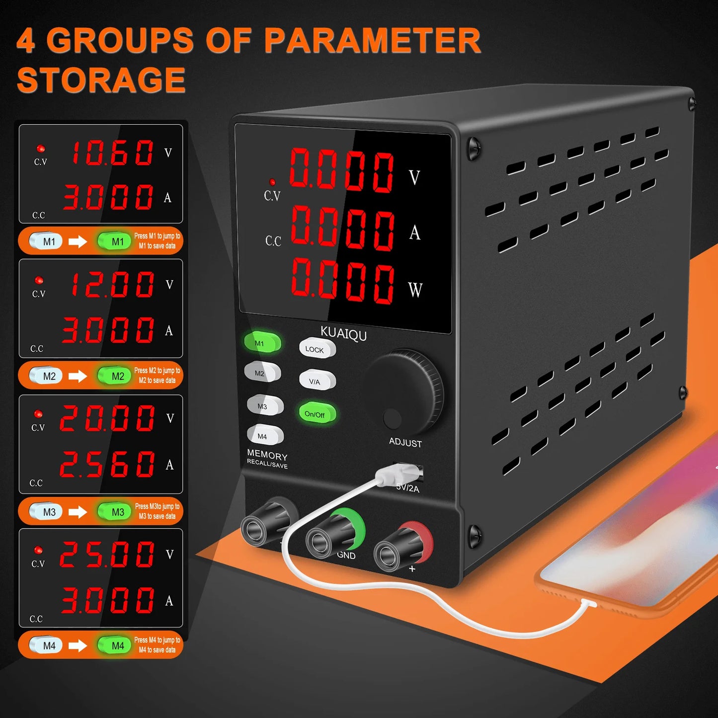 30V10A Programmable DC Power Supply Adjustable Bench Power Supply,M1-M4 Storage, Fast Output, Preset Voltage Current,60V 120V
