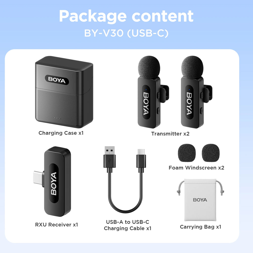 BOYA V3 Professional Wireless Lavalier Microphone Kit Compatible with Android and DJI Pocket 3 Type-C USB-C livestreaming, vlog