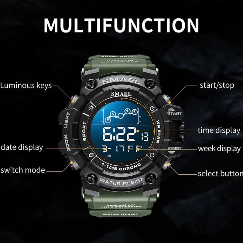 SMAEL Digital Watches Sports for Men 50m Waterproof LED Watches 8082 Men;s Wristwatches Digital  Clock Mens Sport Watches