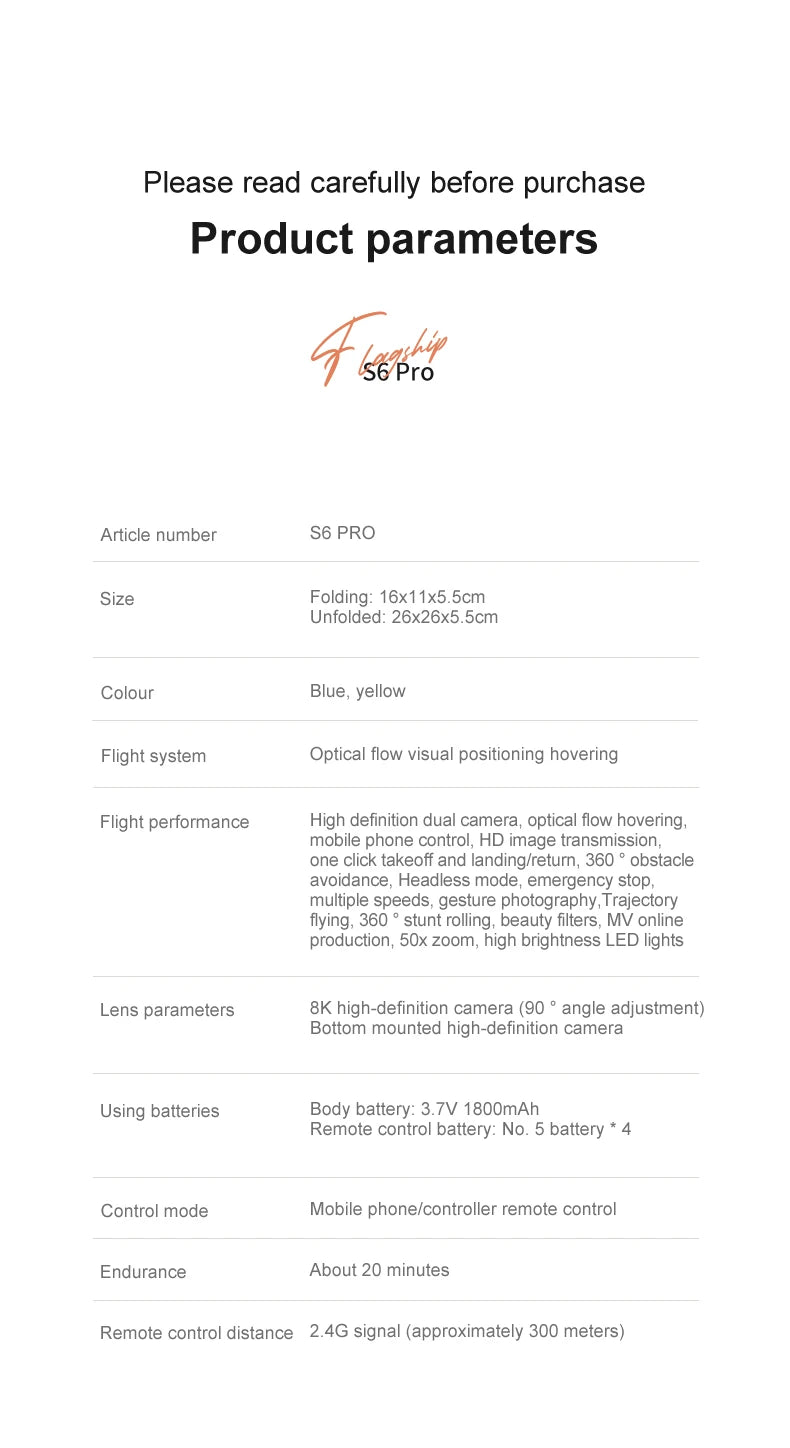 Xiaomi S6 pro Drone Aerial 8K HD Professional Foldable Obstacle Avoidance Quadcopter Dual Camera GPS WIFI RC UAV Christmas Gifts