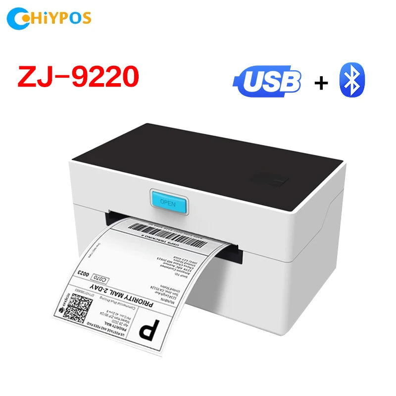 4inch Thermal Shipping Label Printer 9220USB/Bluetooth Compatible with Windows/Mac Barcode Label Printer 100*100/150mm