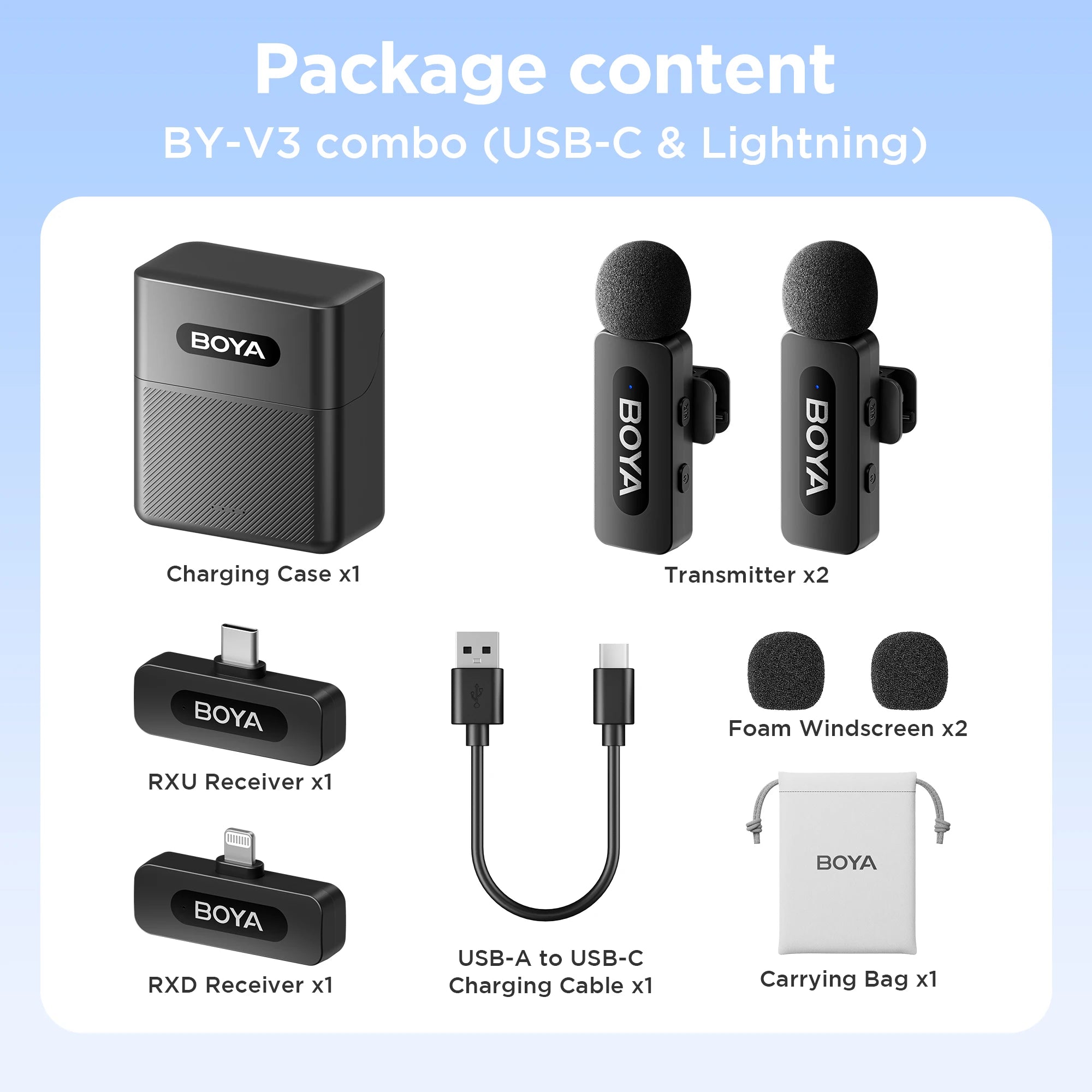 BOYA V3 Professional Wireless Lavalier Microphone Kit Compatible with Android and DJI Pocket 3 Type-C USB-C livestreaming, vlog