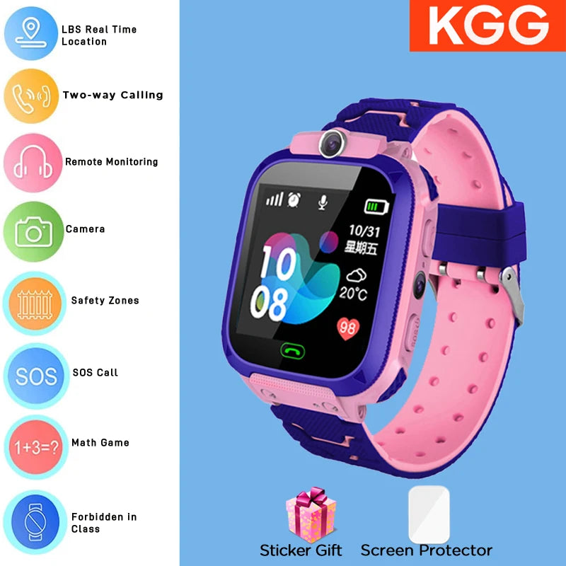 ﻿ 4G Sim Card 2G Internet Kids Smart Watch SOS Call LBS Location Child SmartWatch Camera Waterproof Phone Watch with Sticker