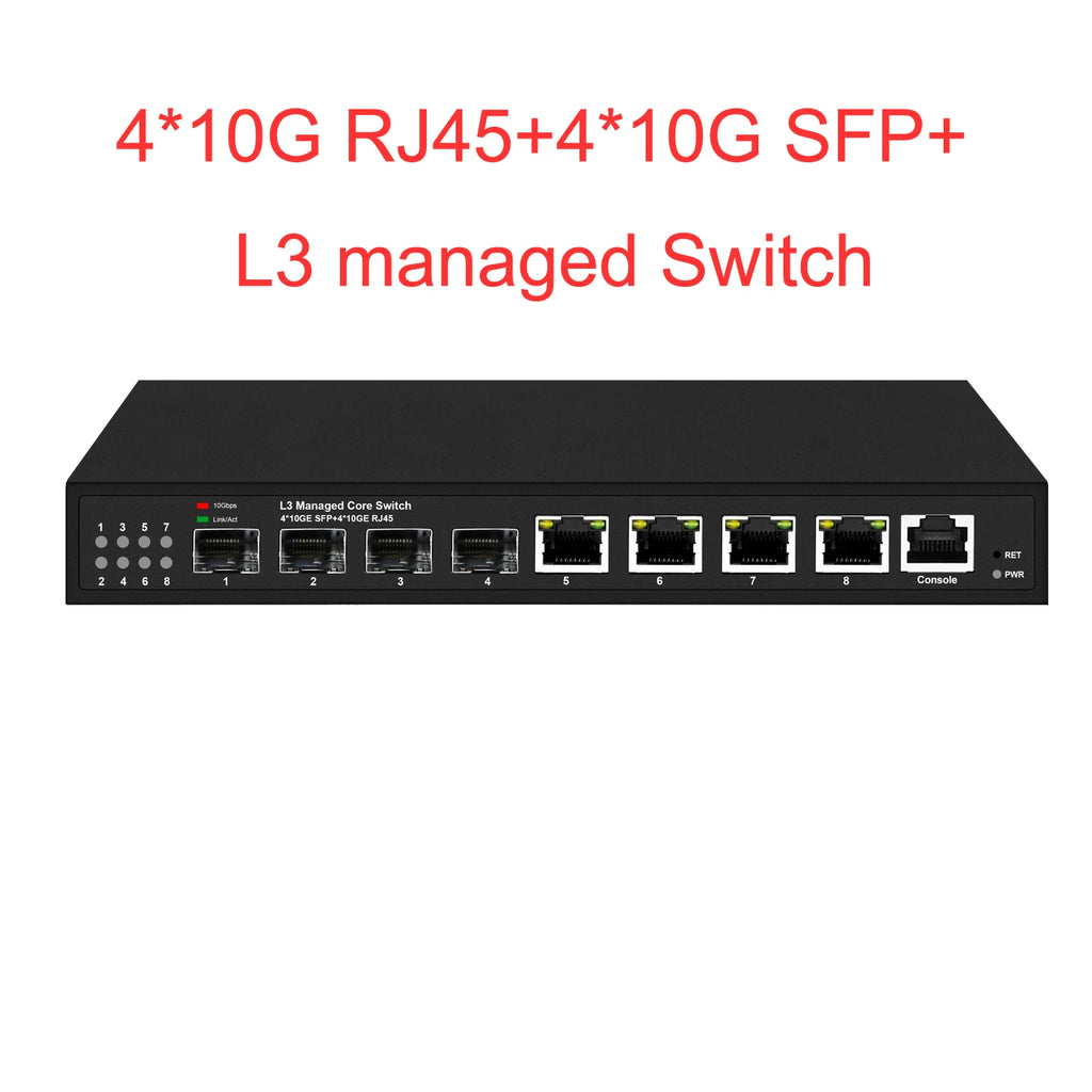 L3 managed Full 10Gbps 8 Ports Network Switch 4*RJ45 and 4*SFP+