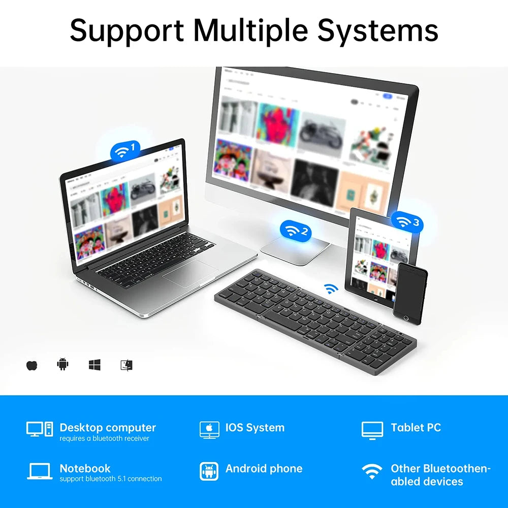 Wireless Folding Keyboard Bluetooth Keyboard with Numeric Keypad For Windows Android IOS Phone Travel Computer Mini keyboard