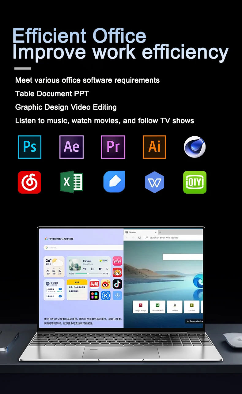 New Ultra Slim 15.6" Laptop N95 32GB RAM 2048GB SSD 7500mAh Battery  Notebook Gamer Office Study Computer PC Windows 11 Pro