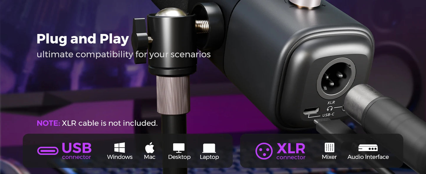 NearStream Condenser USB XLR Microphone Desktop Plug-and-Play Professional Mic pc for Gaming Streaming podcast studio Recording