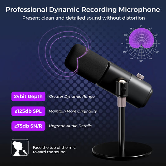 NearStream Dynamic XLR USB Mic Desktop Professional Microphone Plug-and-Play for Gaming Studio Streaming Podcast Recording pc