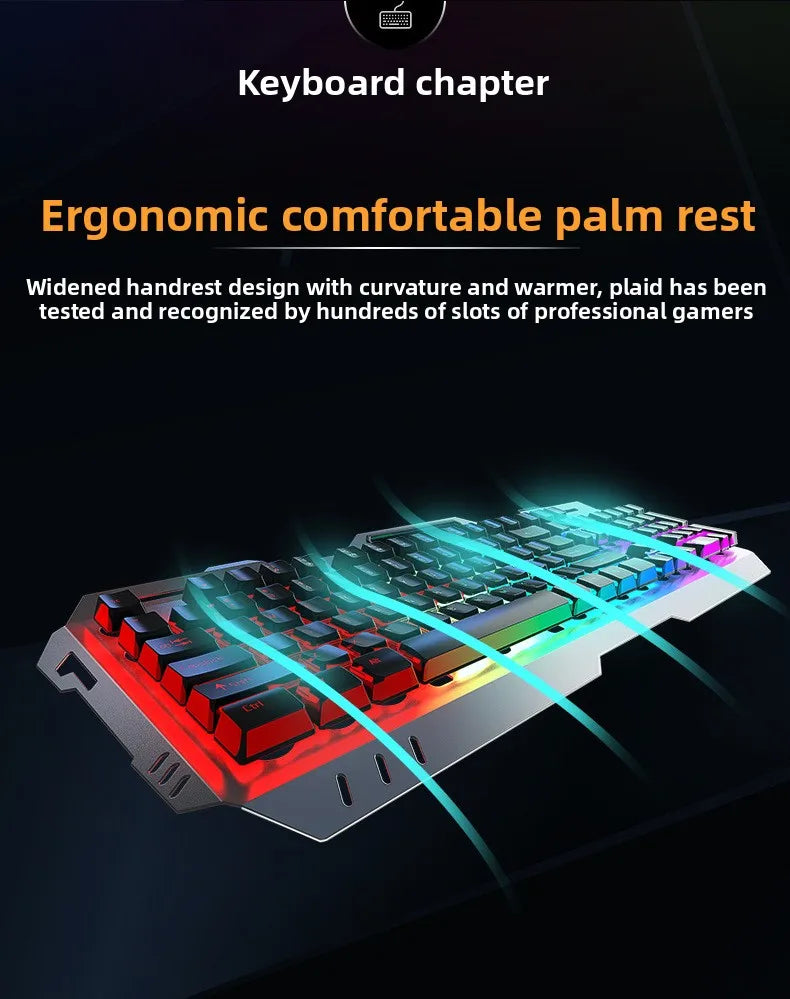 Gaming Wired Mechanical Keyboard Mouse Set Rainbow Glow Backlight 104 Keys Metal Panel Mechanical Keyboard for Laptop Desktop