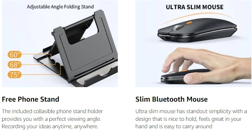 ProtoArc XKM01 Folding Keyboard Mouse Set Portable Bluetooth Wireless Keyboards Mice for iPad iPhone Mac Android Windows iOS