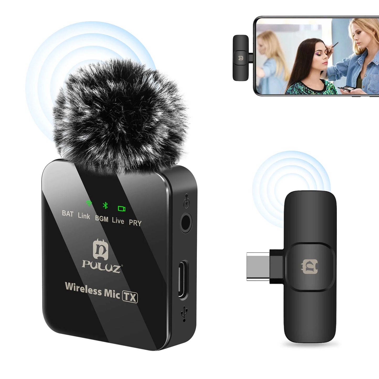 PULUZ Wireless Lavalier Microphone Portable Audio Video Recording Mini Mic for iPhone Android Outdoor Live Broadcast Phone Mic