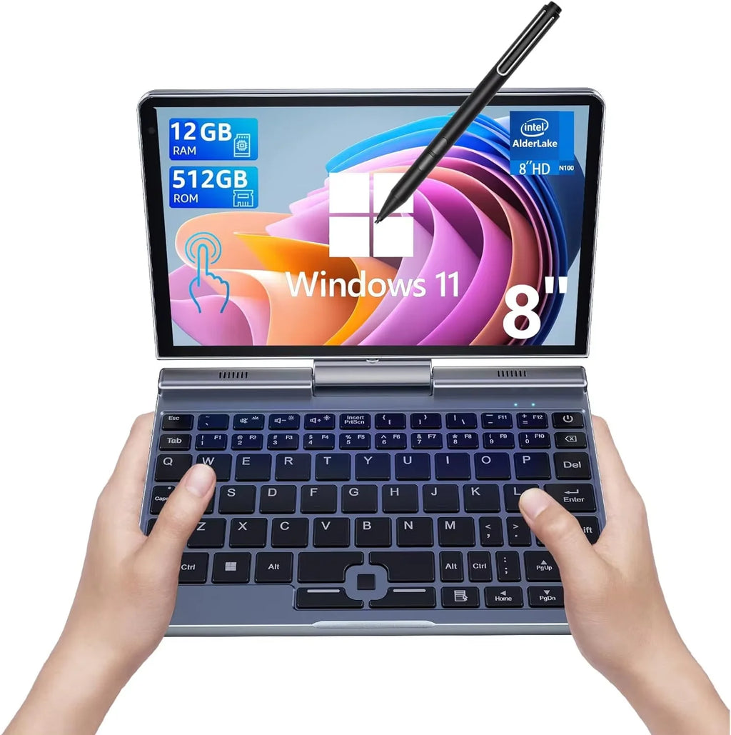 Portable Mini Laptop windows OS 8 Inch Touch Screen Notebook N150 12GB+1TB IPS Small Notebook Portable PC Micro Computer