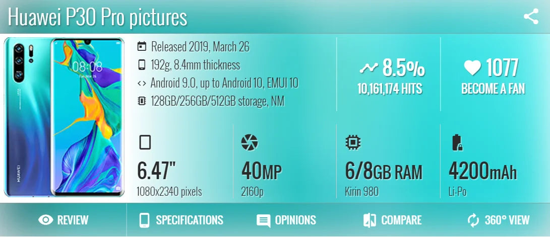 Global HUAWEI P30 Pro Smartphone Android 6.47 inch 8GB+128GB/512GB Cellphones Dual SIM 4200mAh Google Play Store Mobile phones