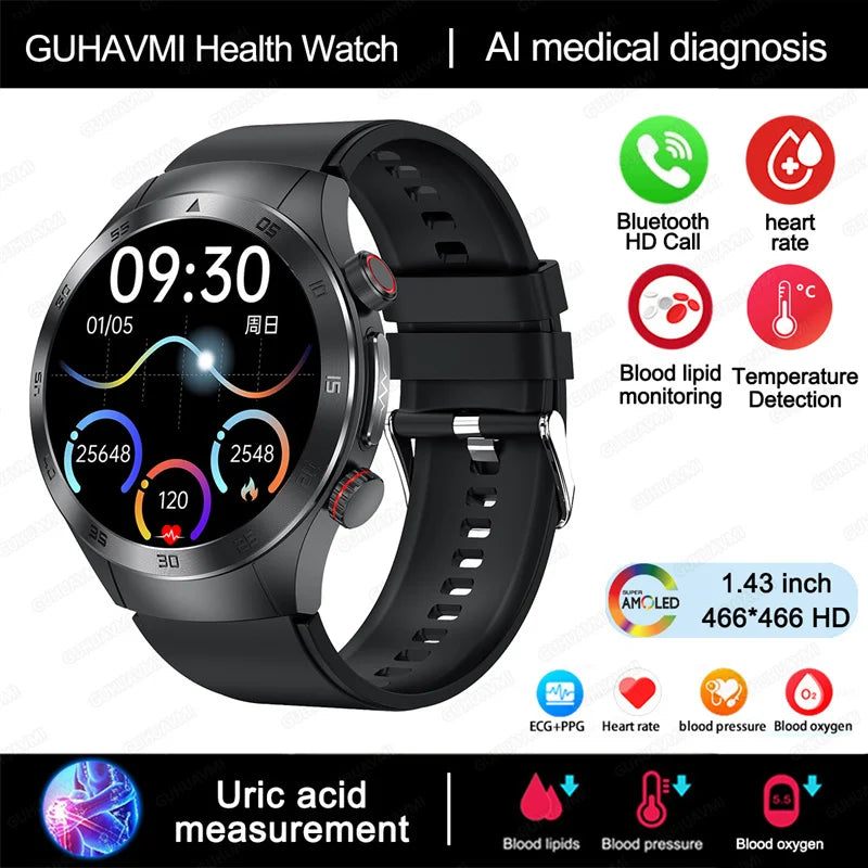 For Xiaomi Precise Laser Therapy Bracelet Uric Acid Blood Lipid ECG+PPG Health  Smart Watch Bluetooth Call Smartwatches 2025 New
