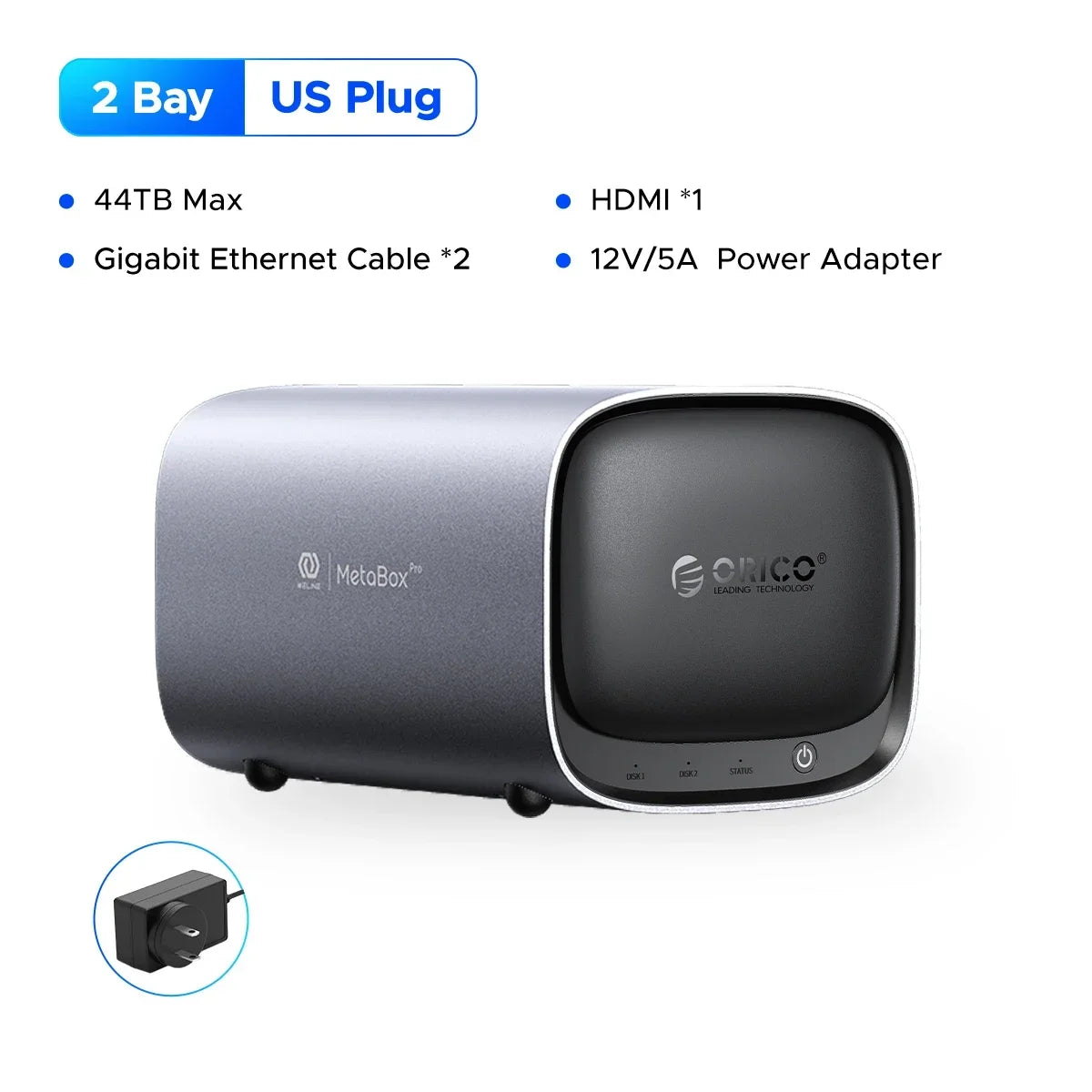 ORICO 2/5 Bay NAS MetaBox Home Storage 3.5" Type-C Network Attached Storage Support Remote Access Share Data Private Cloud