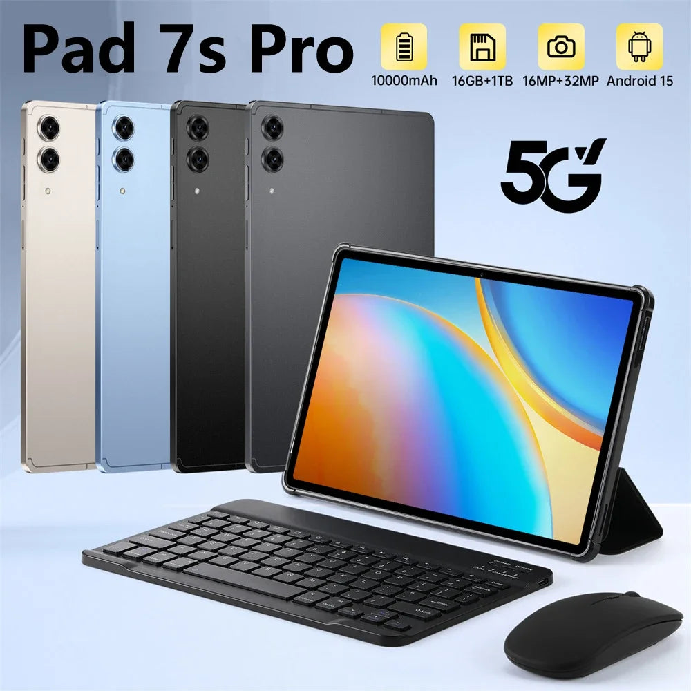 2025 Pad 7s Pro Tablet 10.1 inch Android 15 16GB+1TB 10000mAh Battery Tablets PC Global Version 5G WIFI Dual SIM Tab For Kids