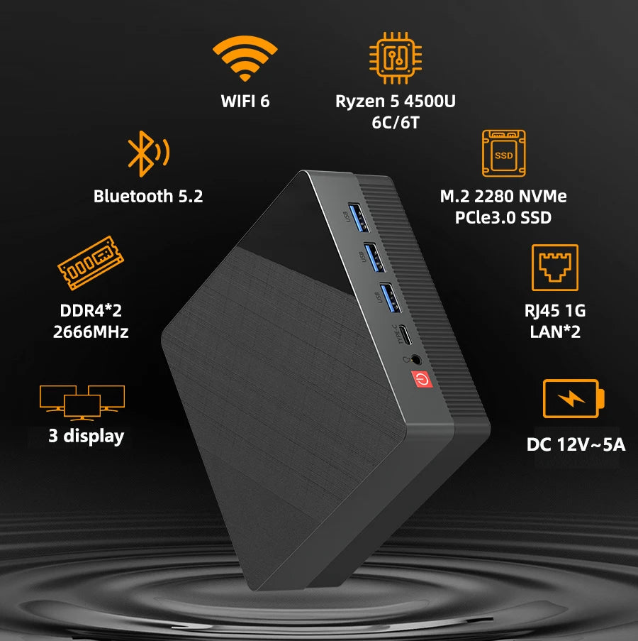 ZXIPC Mini PC Ryzen 7 5800H 6600H 7735HS 4500U DDR4 16GB 512GB Nvme SSD WIFI6 BT5.2 Desktop MINI PC Gamer Computer Four Display