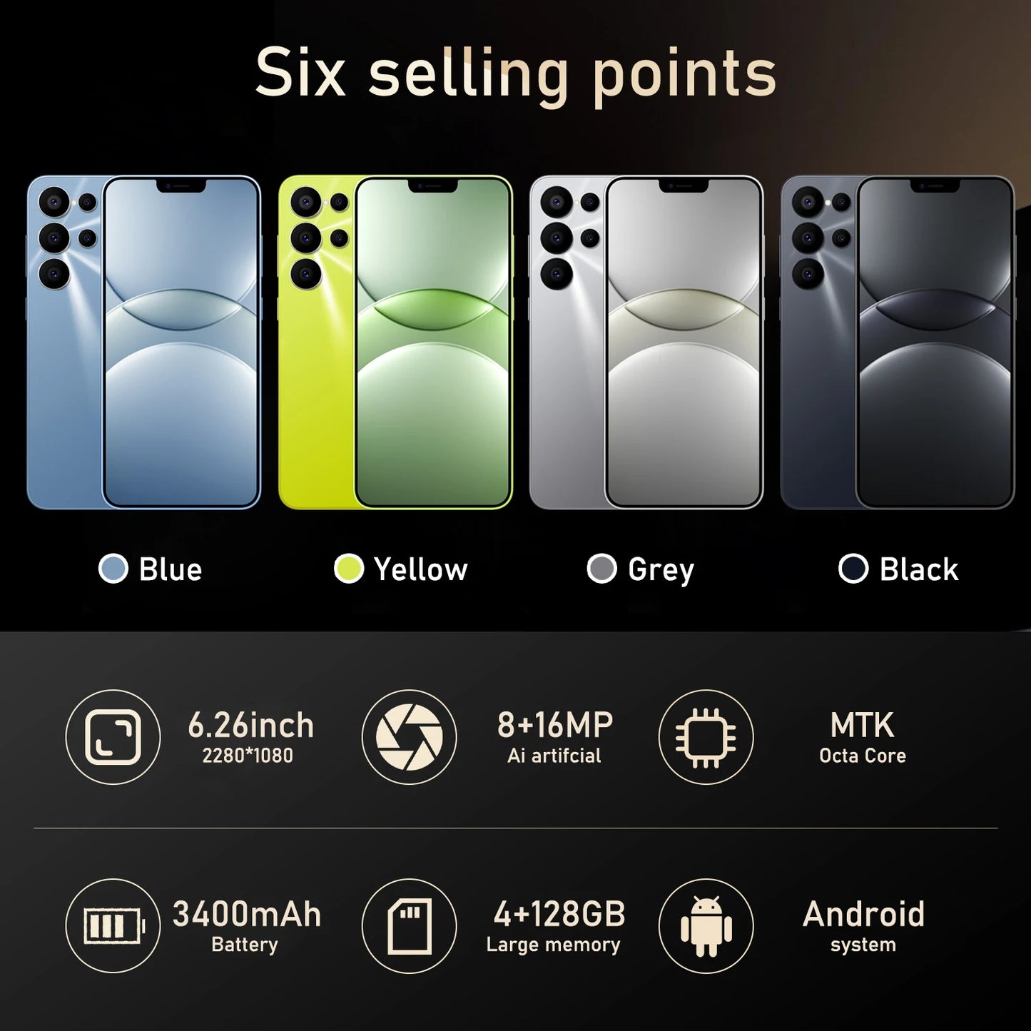 Global Version S24 Ultra Smartphone 3400mAh 4GB RAM 128G ROM 6.26 inch Phone Android 2280x1080HD 8+16MP 5G Network Mobile phones