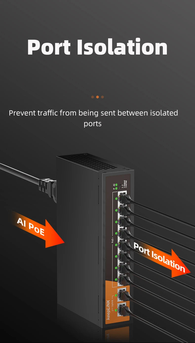 KeepLiNK 10-Port Gigabit Switch with 8-PoE and 2-RJ45 for Uplink Unmanaged Plug and Play