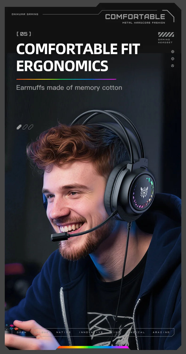 ONIKUMA X92 Gaming Headset Esports Package New FULL RGB Light Design Headphones with Mic Headphone for PC Gamer Game Accessories