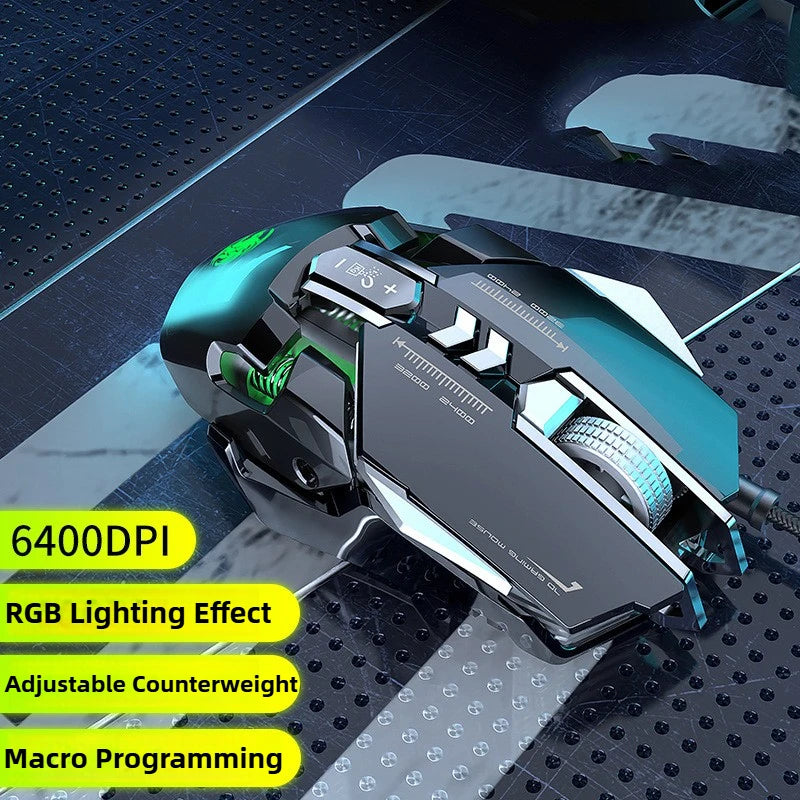 MK500 RGB Backlight Wired Mechanical Mouse 12800DPI Adjustable Macro Programming E-Sport Ergonomic Gaming Mouse For PC Laptop