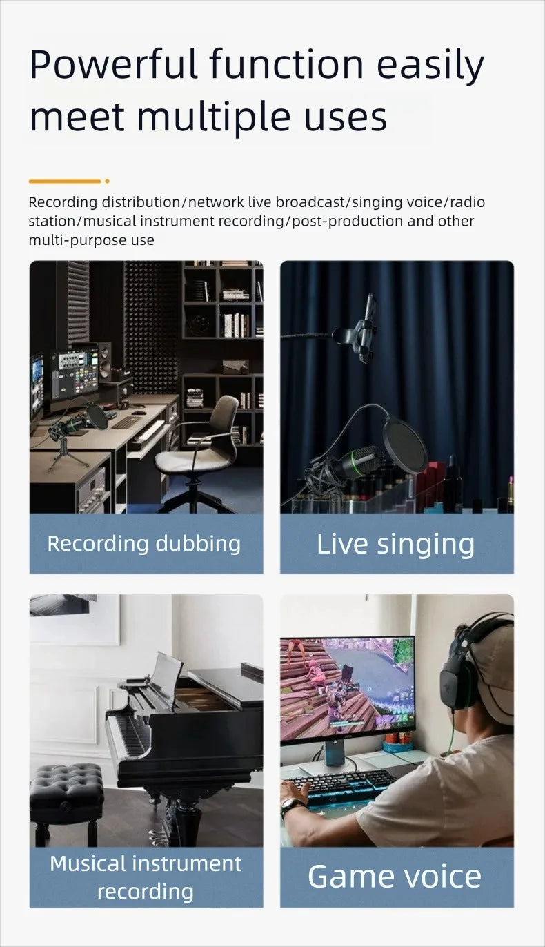 3.5MM/USB Condenser Microphones Professional Microphone Karaoke System Gaming Singing Recording Micro Mic for Computer Laptop