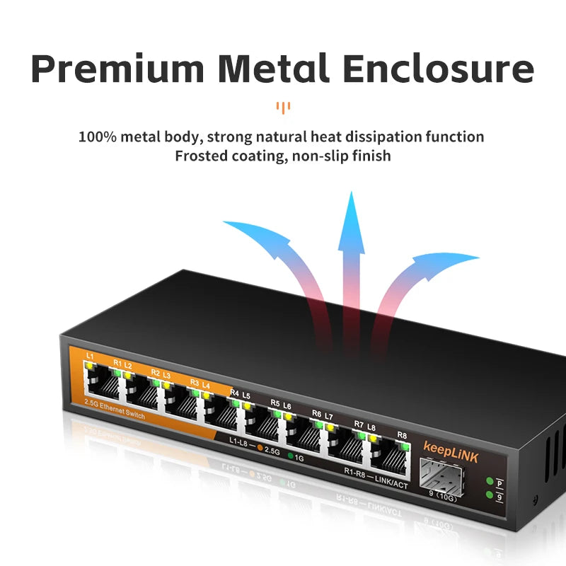 KeepLiNK 9-Port Multi-Gigabit Managed Ethernet Switch with 8-2.5Gb Ports and 1-10Gb SFP+ Uplink