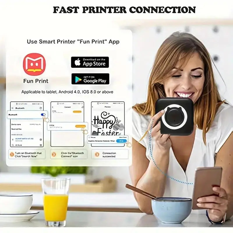 Portable Mini Thermal Printer Wirelessly BT 203dpi Photo Label Memo Wrong Question Printing With USB Cable Imprimante Portable