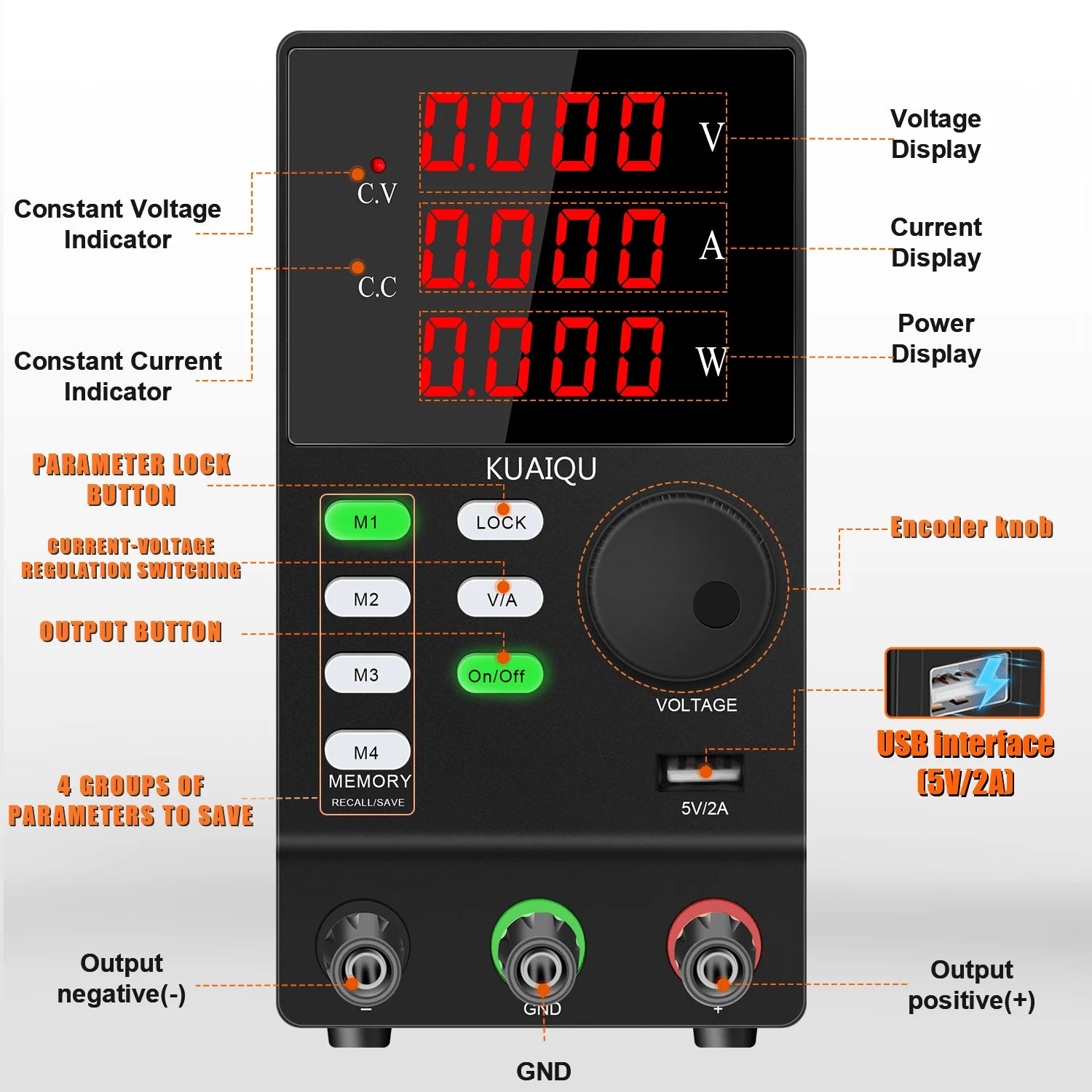 30V10A Programmable DC Power Supply Adjustable Bench Power Supply,M1-M4 Storage, Fast Output, Preset Voltage Current,60V 120V