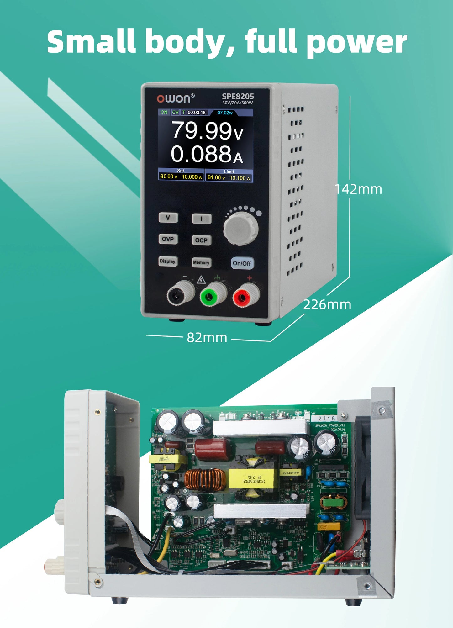 OWON SPE8205 SPE8105 Programmable DC Power Supply, 80V 10/20A 500W Portable Laboratory Power Supply List Waveform Editing Output