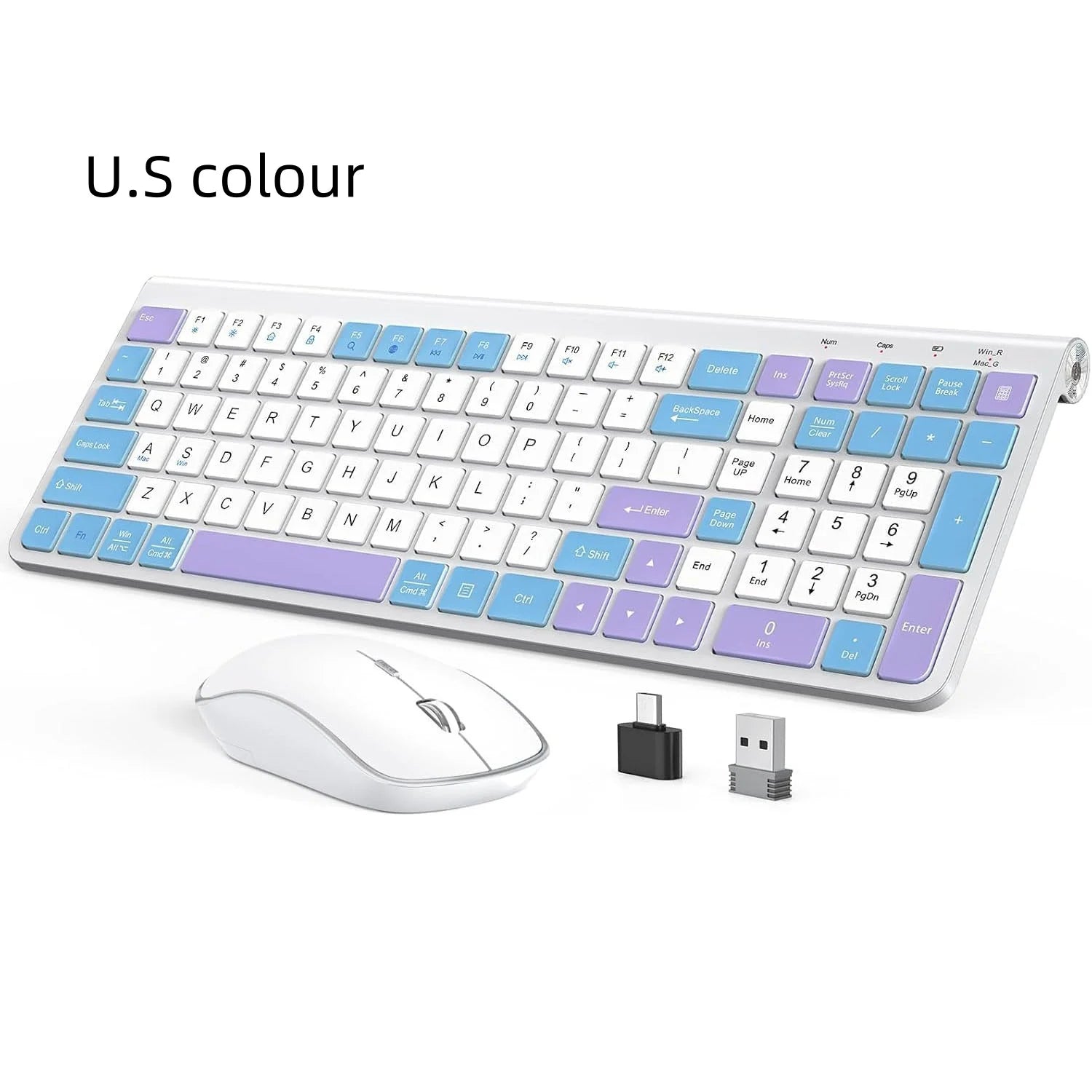 Ergonomic wireless keyboard and mouse, AZERTY, France, quiet and portable, including USB-A and USB-C ports, suitable for Mac/PC/