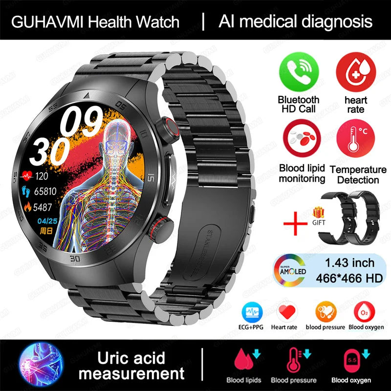 For Xiaomi Precise Laser Therapy Bracelet Uric Acid Blood Lipid ECG+PPG Health  Smart Watch Bluetooth Call Smartwatches 2025 New